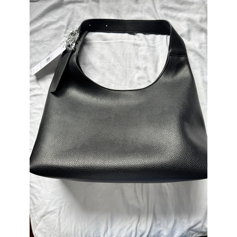 Calvin Klein Black Pebbled Leather Hobo Shoulder Bag Silver Hardware NWOT